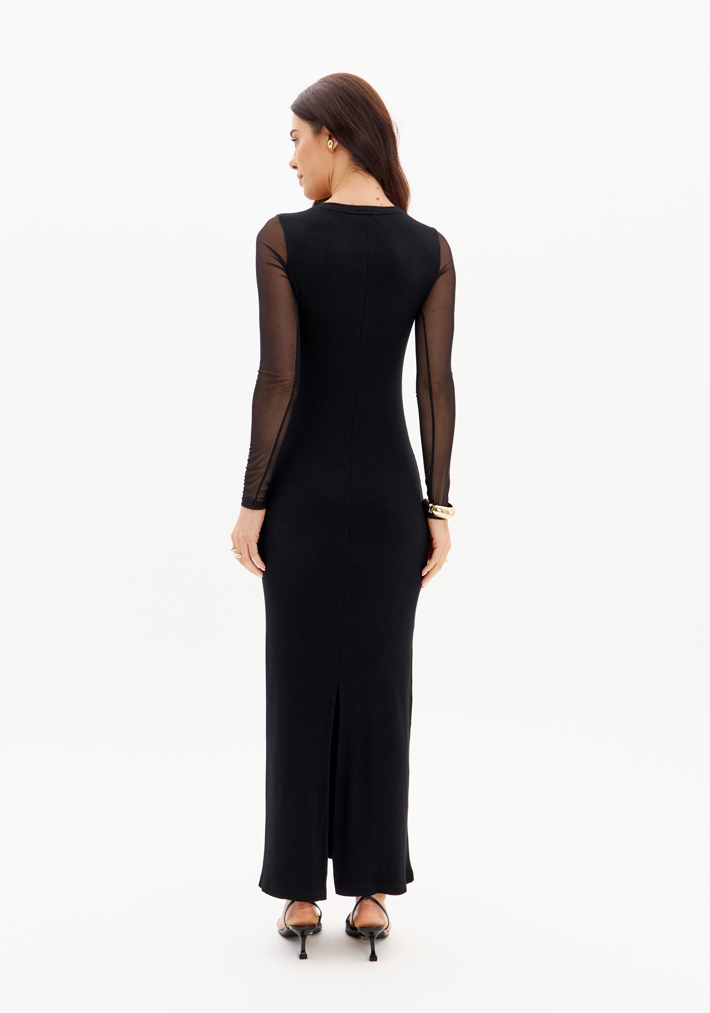 Sheer Sleeve Ribbed Maxi Dress