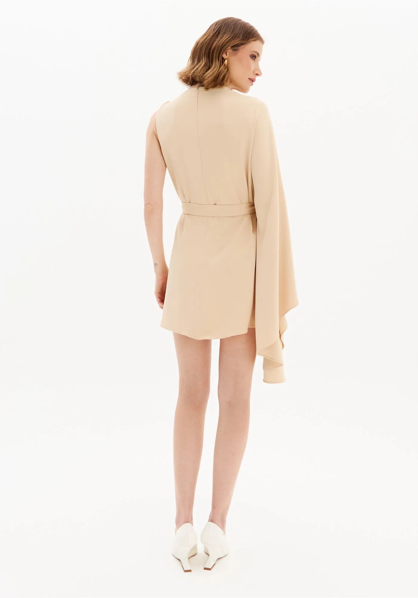 Short One-Sleeve Dress with Waist Tie (Black)
