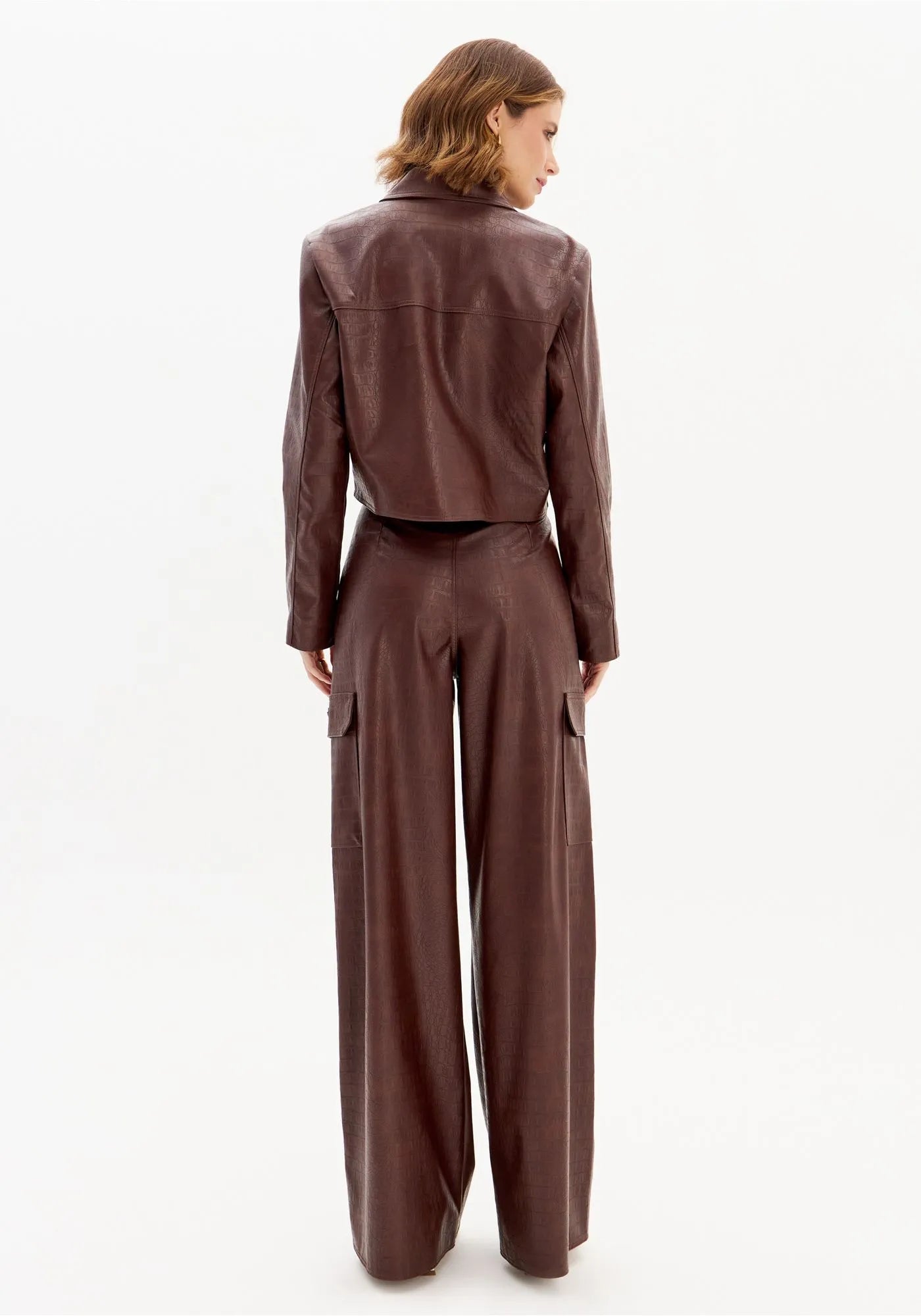 High-Waisted Croco PU Cargo Pants