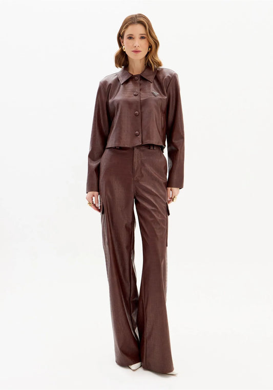 Long Sleeve Croco Jacket with Button Closure