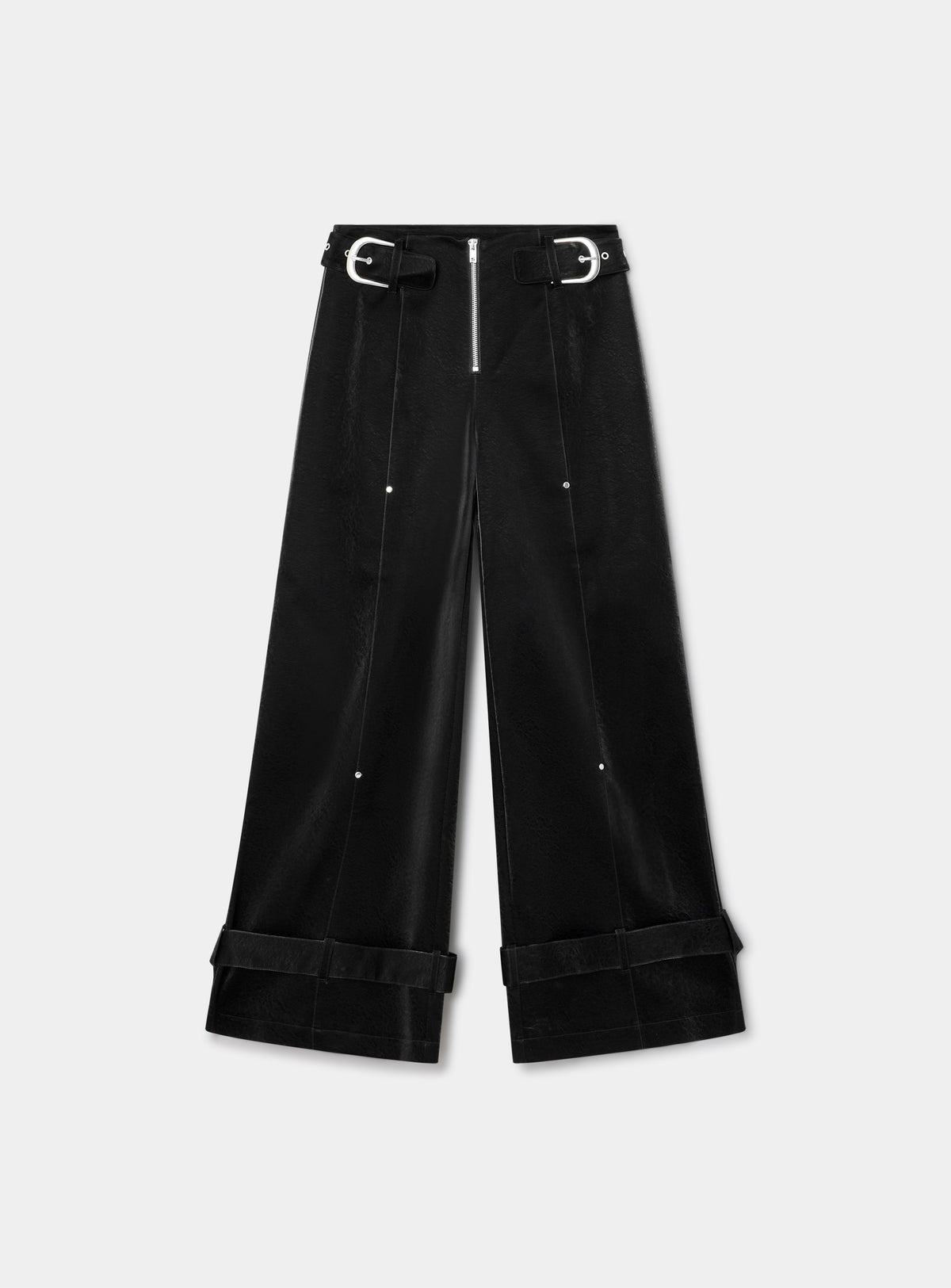 Kaori Black Textured Pants by LAAGAM — women's wide-leg trousers on a plain background