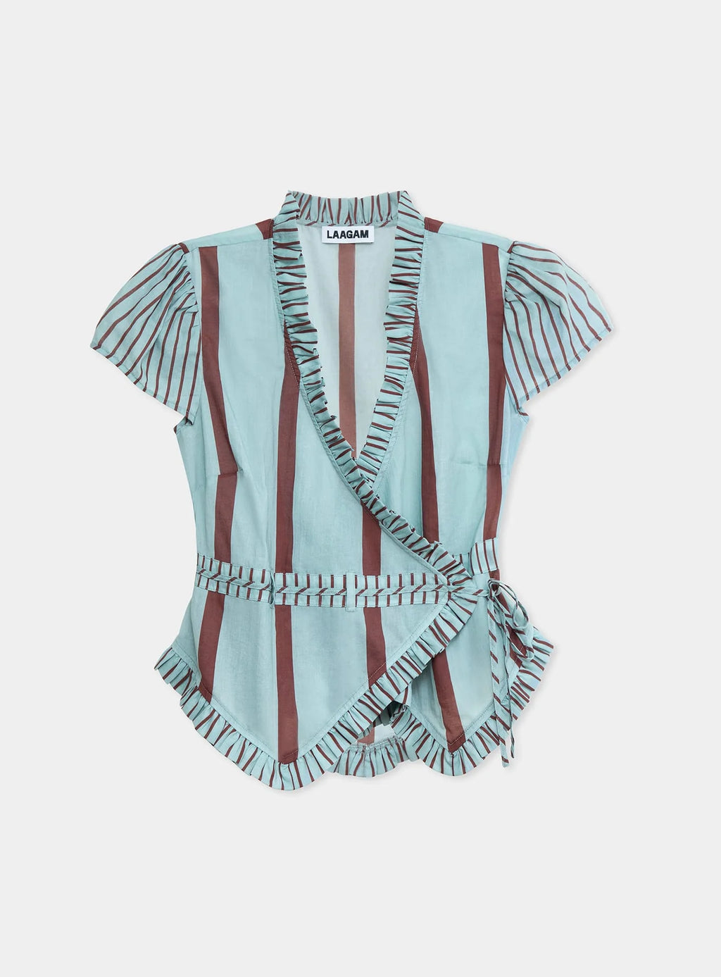 ATENA TURQUOISE STRIPED WRAP BLOUSE