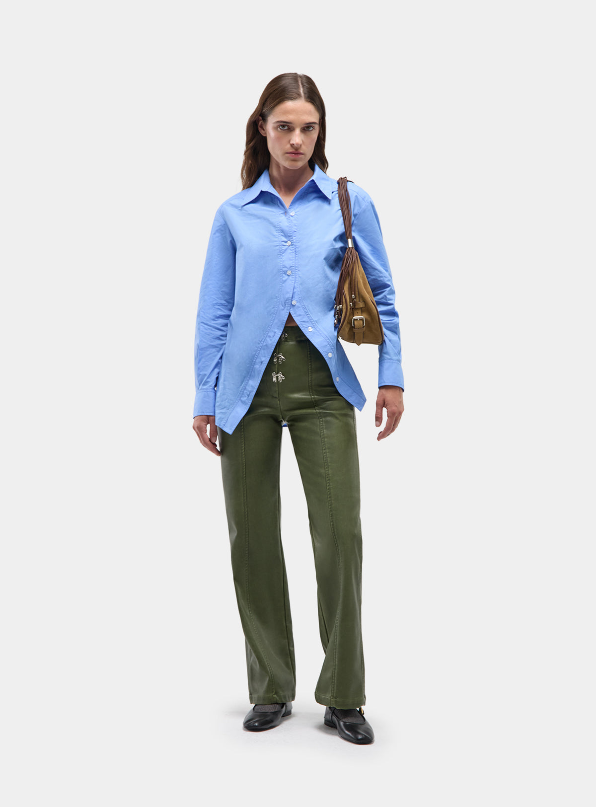 No Boyfriend Blue Shirt by LAAGAM on a plain background