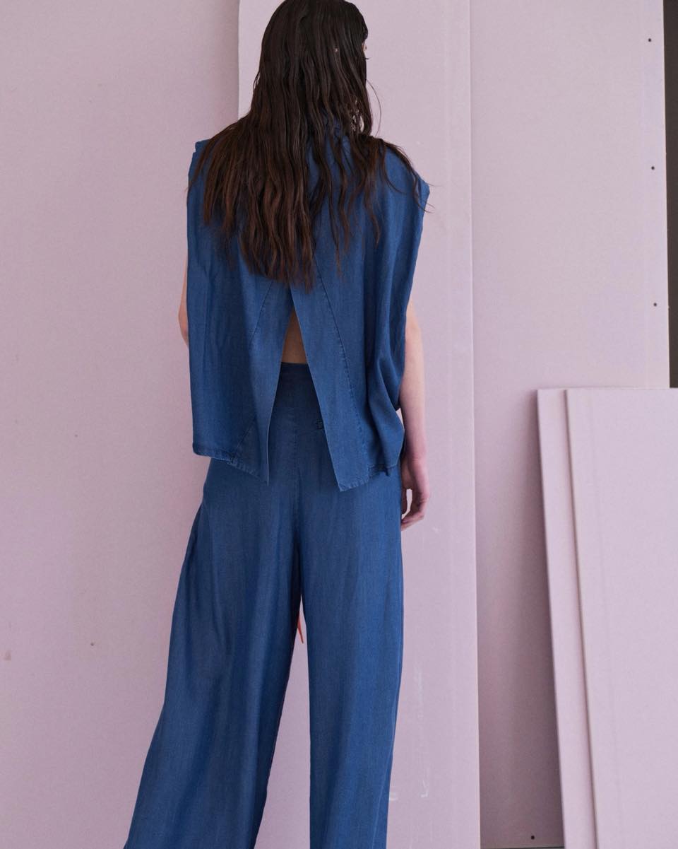 Lumina Denim Effect Shirt with Opening — women's tops at ROCĆO Studio