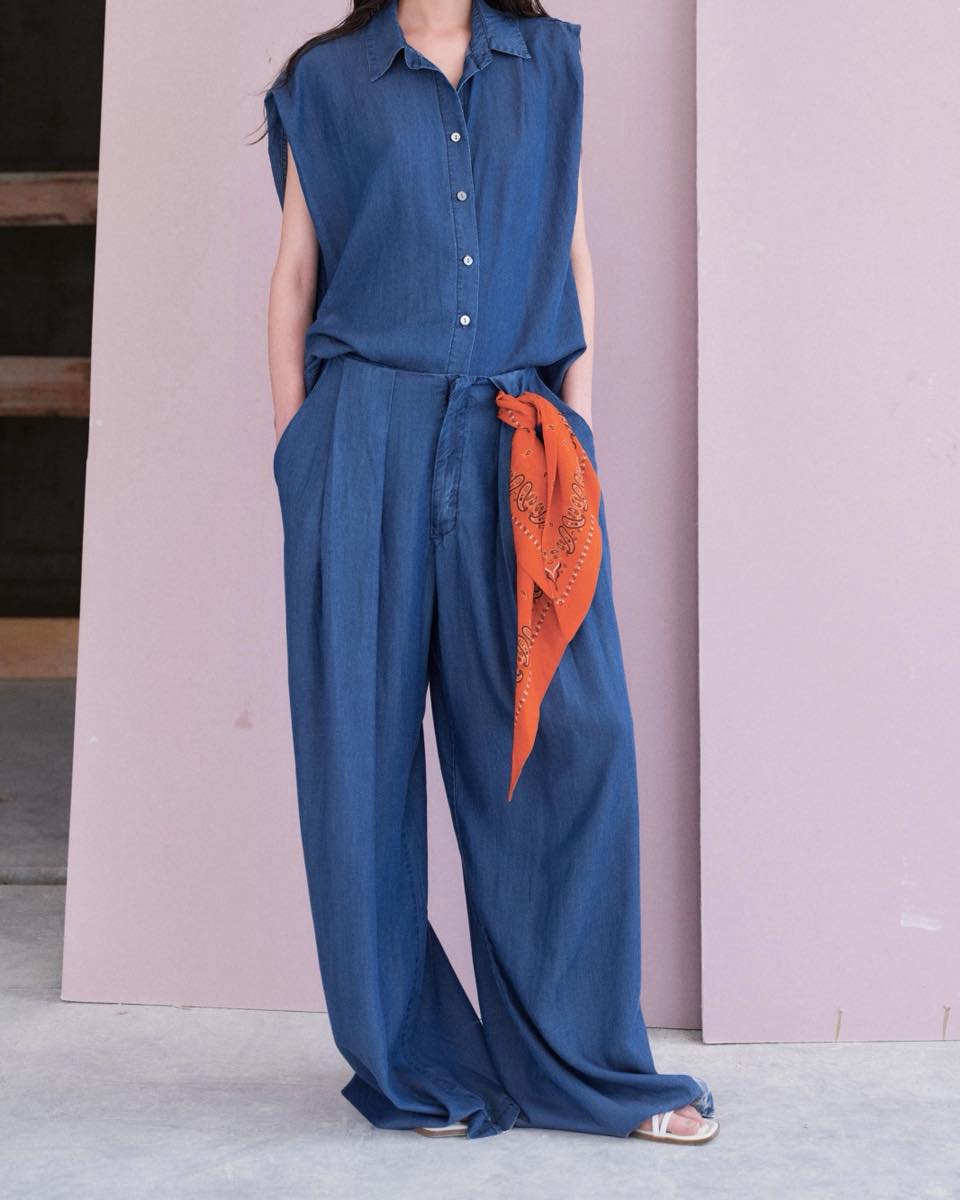 Lumina Denim Effect Shirt with Opening — women's tops