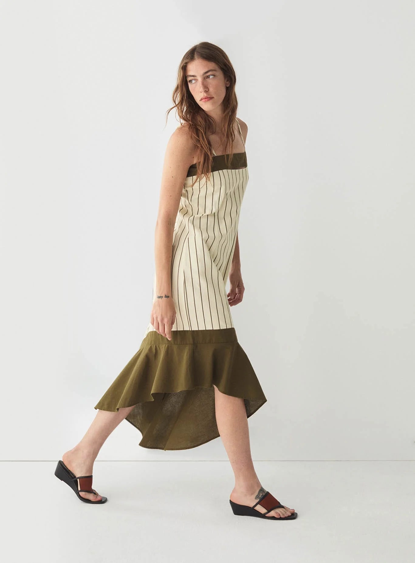 Breeze Khaki Asymmetric Midi Dress | LAAGAM L Breeze Khaki Asymmetric Midi Dress | LAAGAM L
