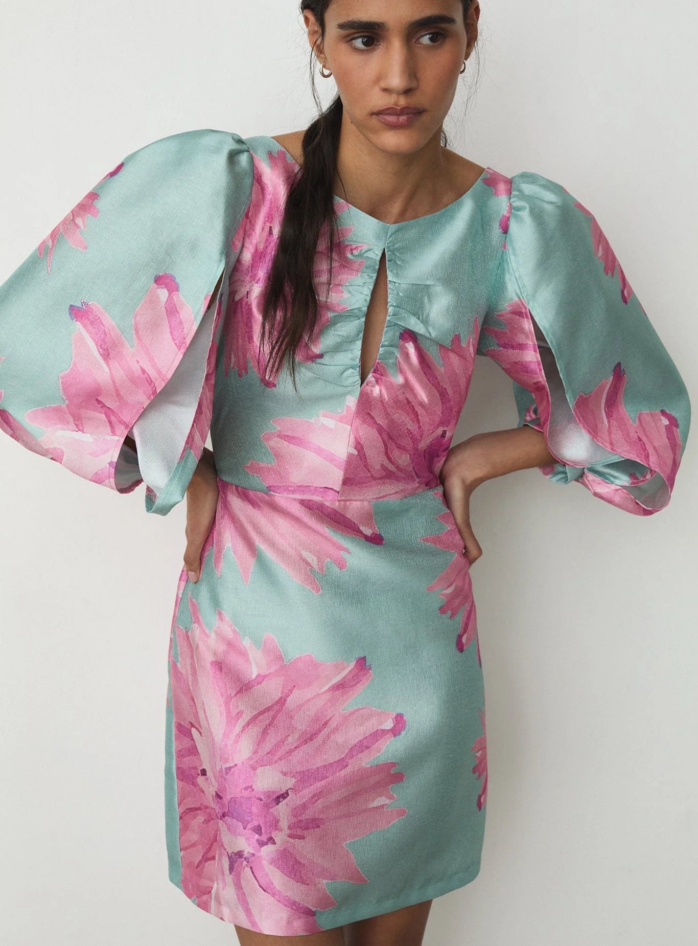 liza mini dress Laagam liza solene puff sleeve mini dress in pink blue floral-Multi
