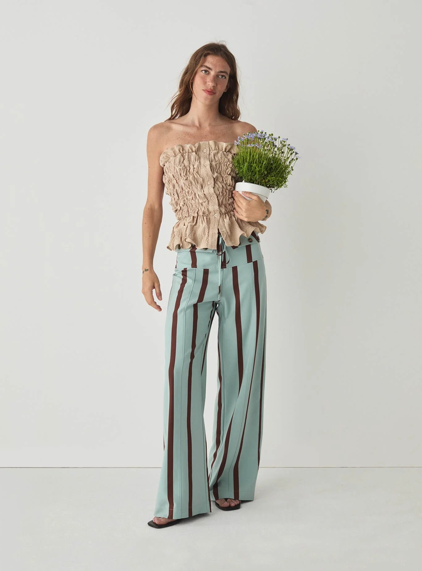 TASHI TURQUOISE STRIPED FLOW PANTS