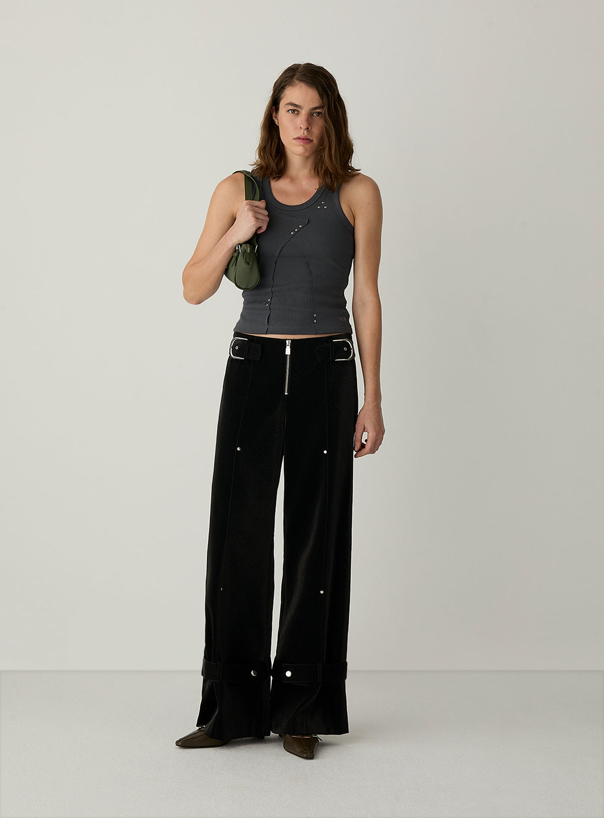 Kaori Black Textured Pants by LAAGAM — women's wide-leg trousers, side view