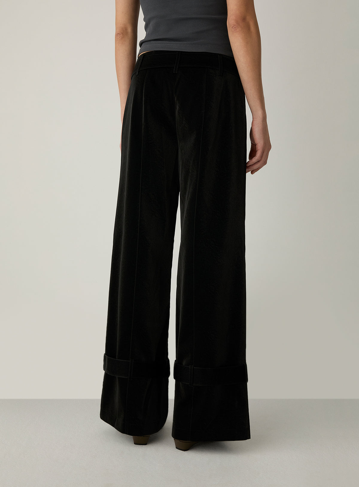 Kaori Black Textured Pants by LAAGAM — women's wide-leg trousers, front view