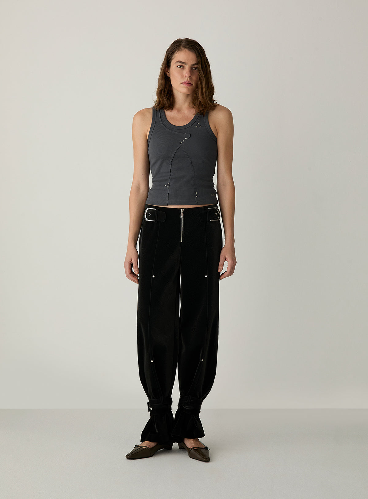 Kaori Black Textured Pants by LAAGAM — women's wide-leg trousers at ROCĆO Studio