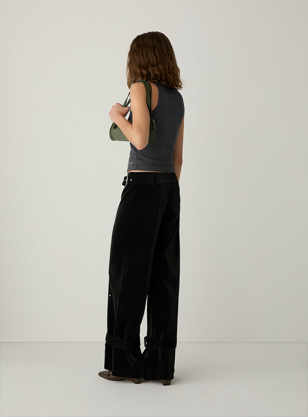 Kaori Black Textured Pants by LAAGAM — women's wide-leg trousers, three-quarter back view
