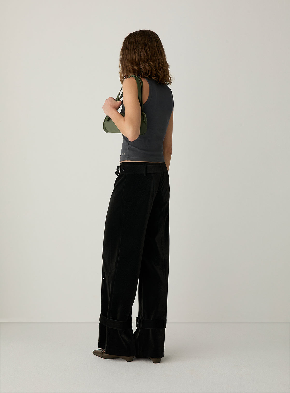 Kaori Black Textured Pants by LAAGAM — women's wide-leg trousers, three-quarter back view