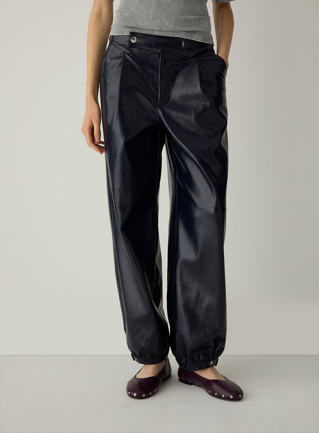 Riley Navy Balloon Pants by LAAGAM — women's wide-leg trousers, front view