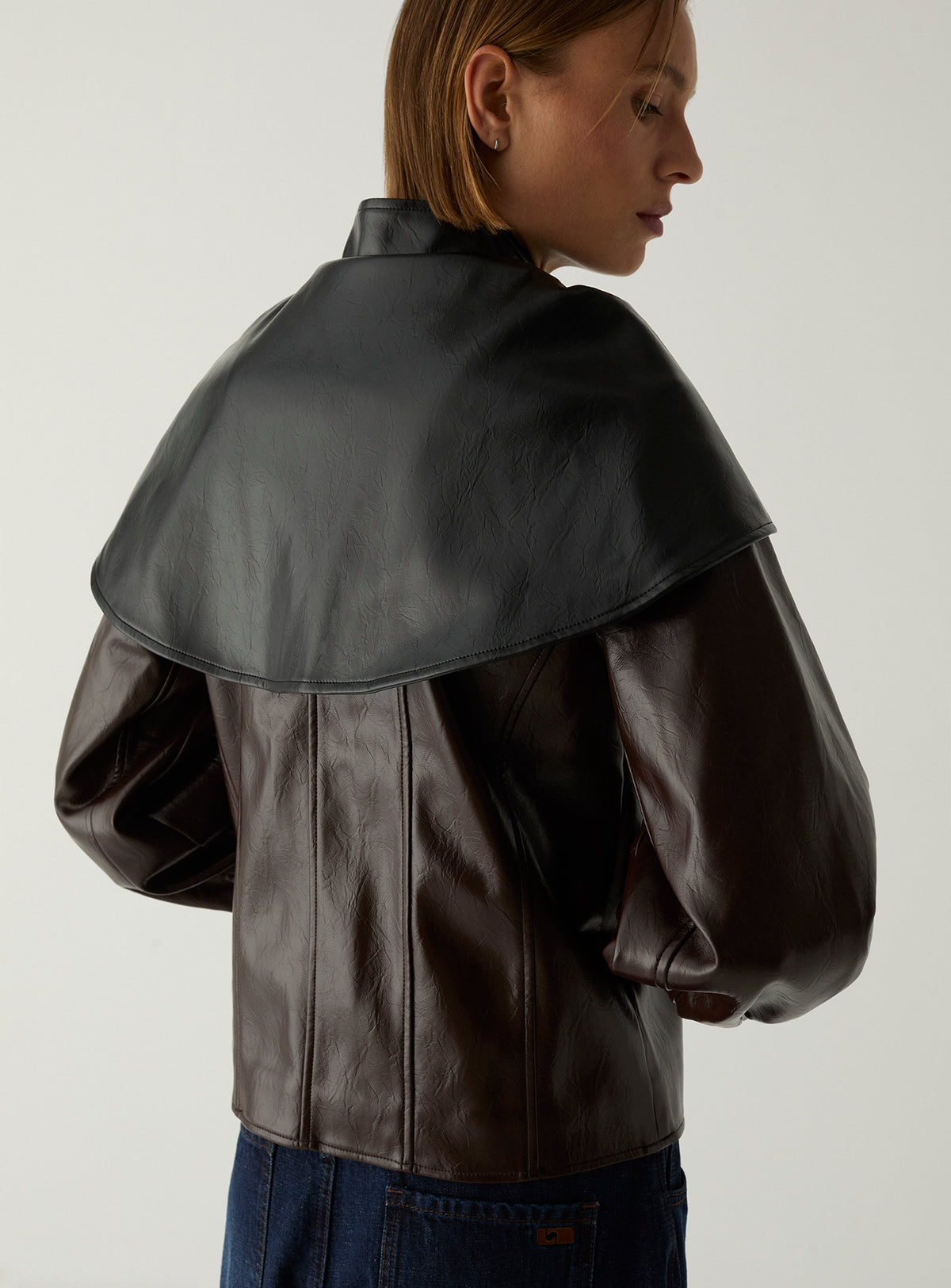 Noor Brown Bomber Jacket by LAAGAM — women's bomber jacket, back detail