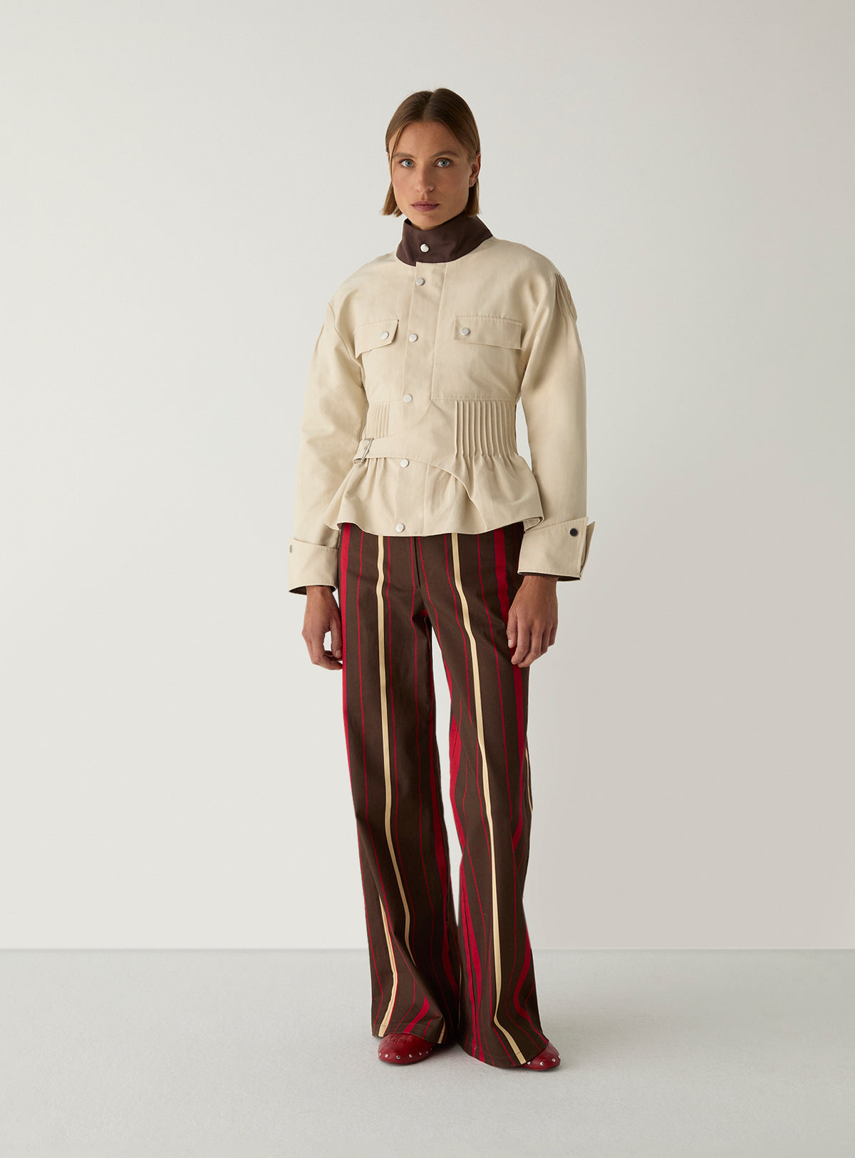 Orly Ecru Serge Jacket by LAAGAM, shown on a model
