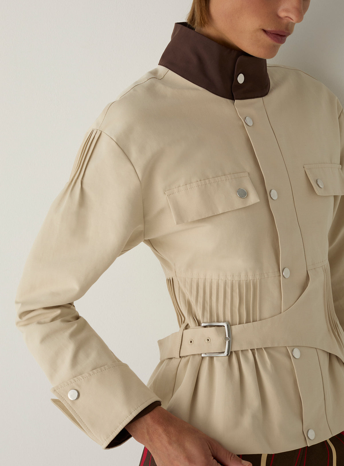 Orly Ecru Serge Jacket by LAAGAM, worn by a model