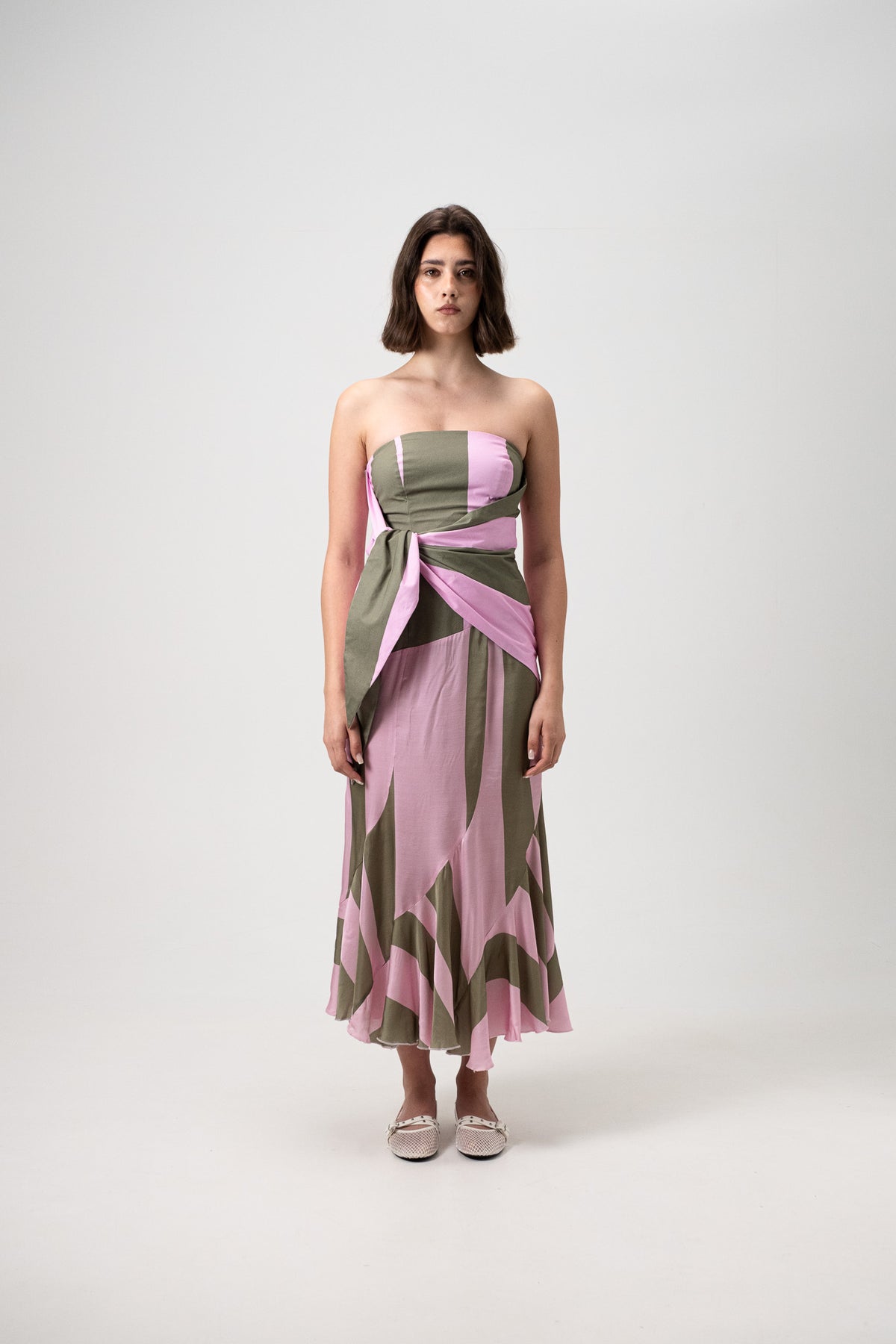 Aria Pink Striped Midi Dress | LAAGAM S Aria Pink Striped Midi Dress | LAAGAM S