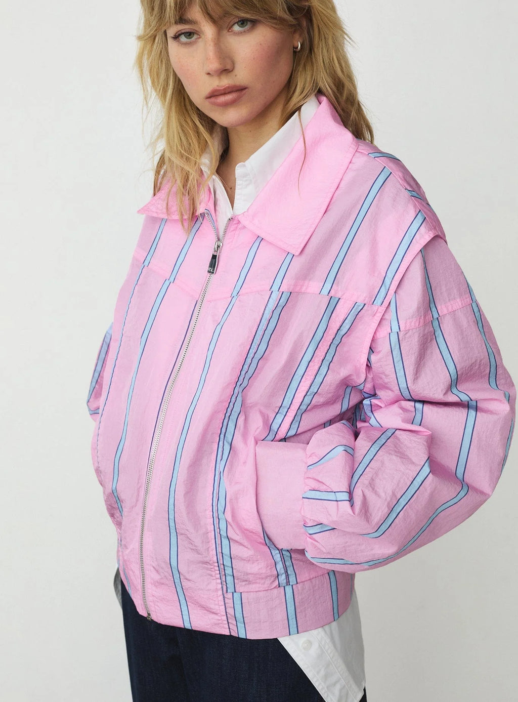 WATSON PINK STRIPED BOMBER  JACKET