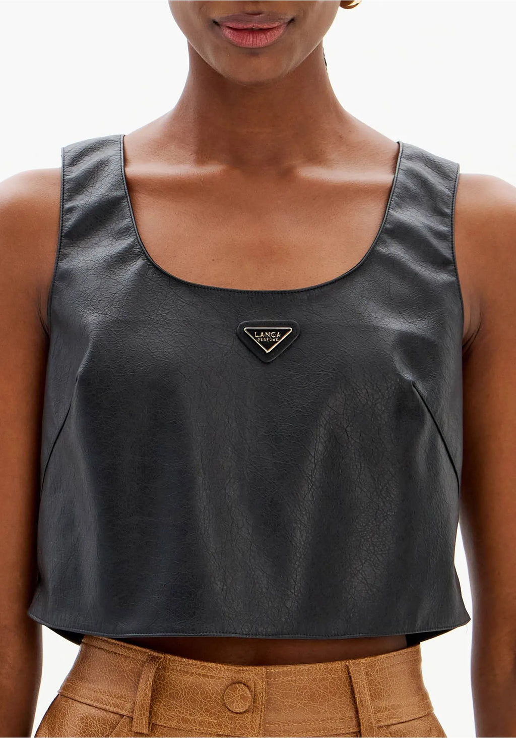 PU Cropped Top with Zipper