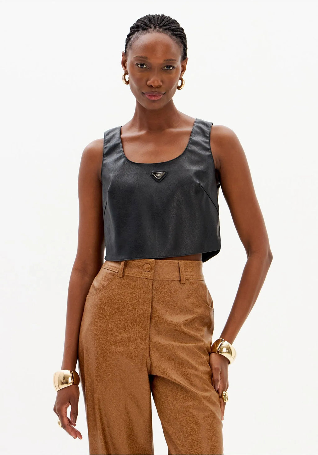 PU Cropped Top with Zipper