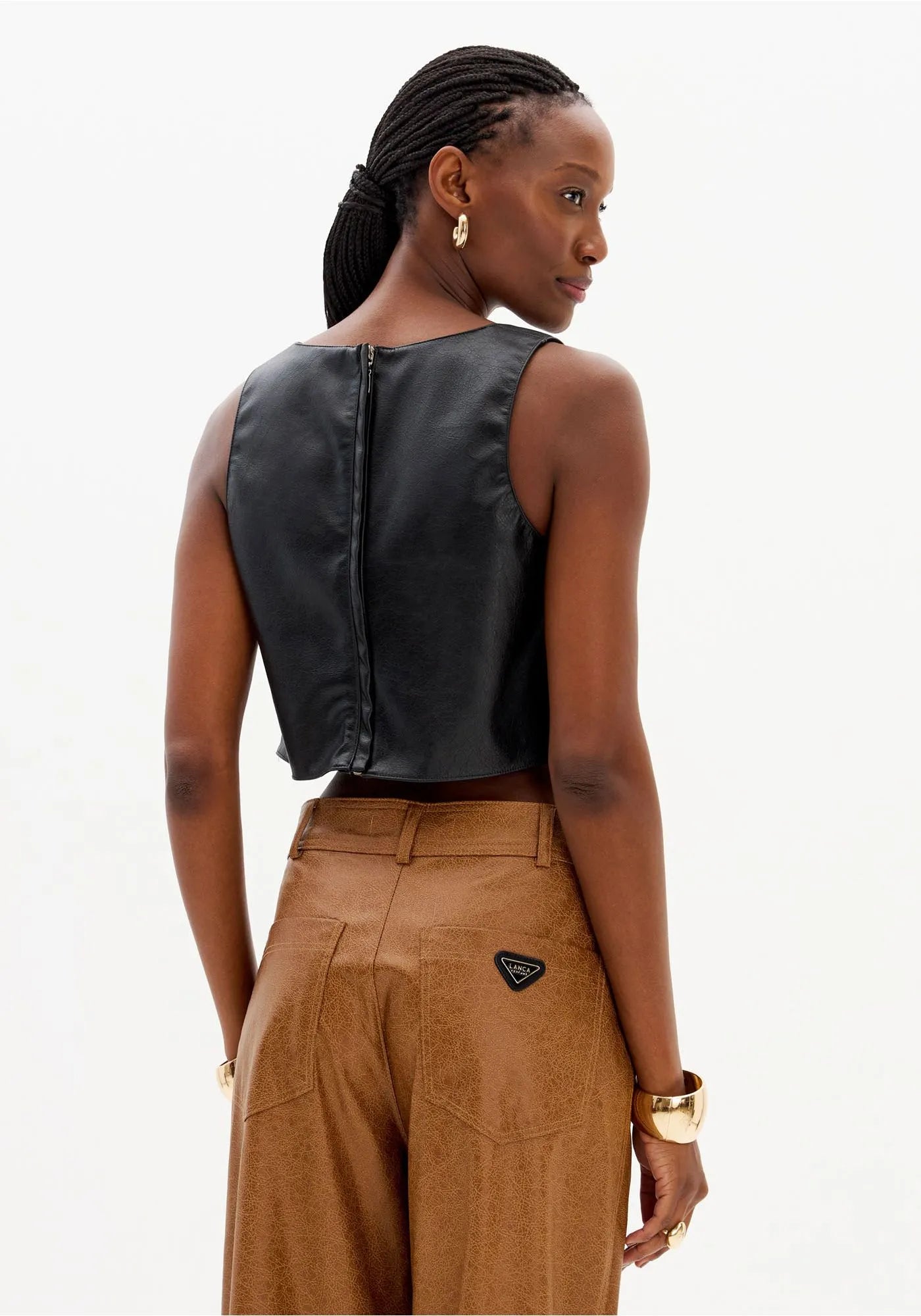 PU Cropped Top with Zipper