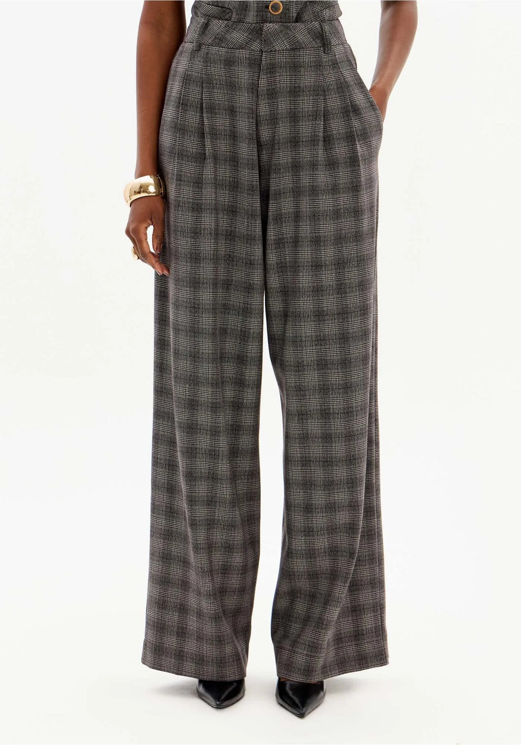 High-Waisted Straight-Leg Pants with Pockets