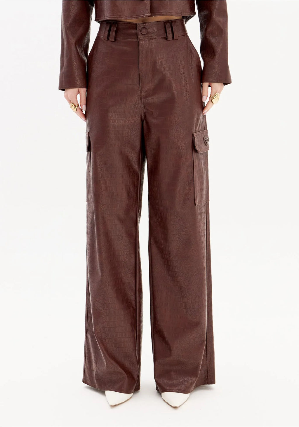 High-Waisted Croco PU Cargo Pants