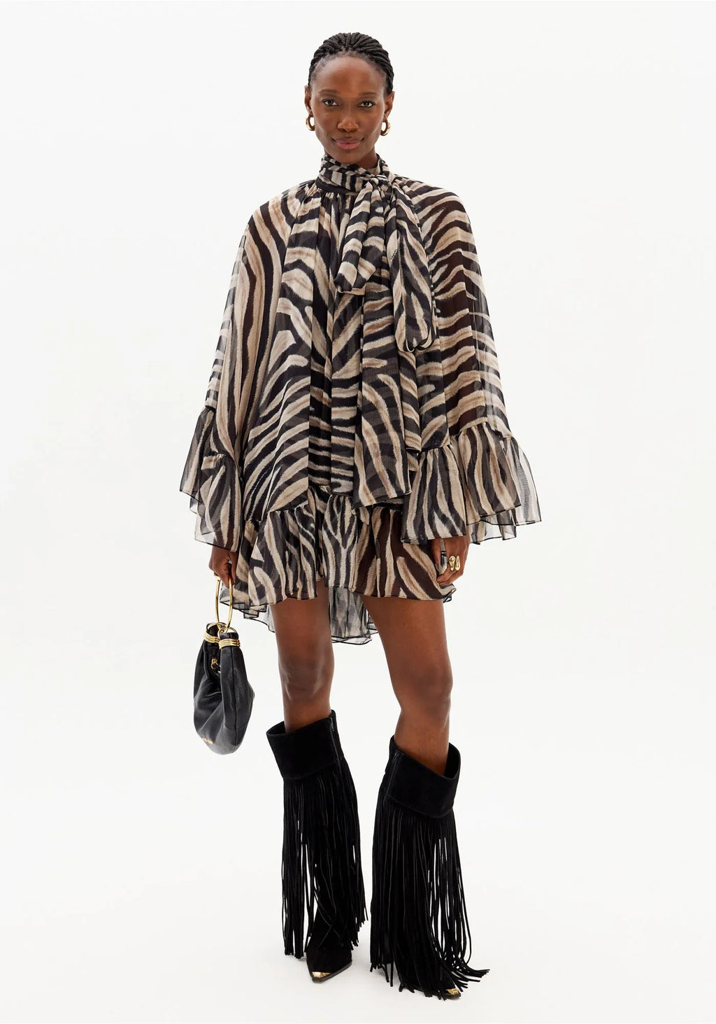 Short Chiffon Dress with Long Sleeves and Ruffles