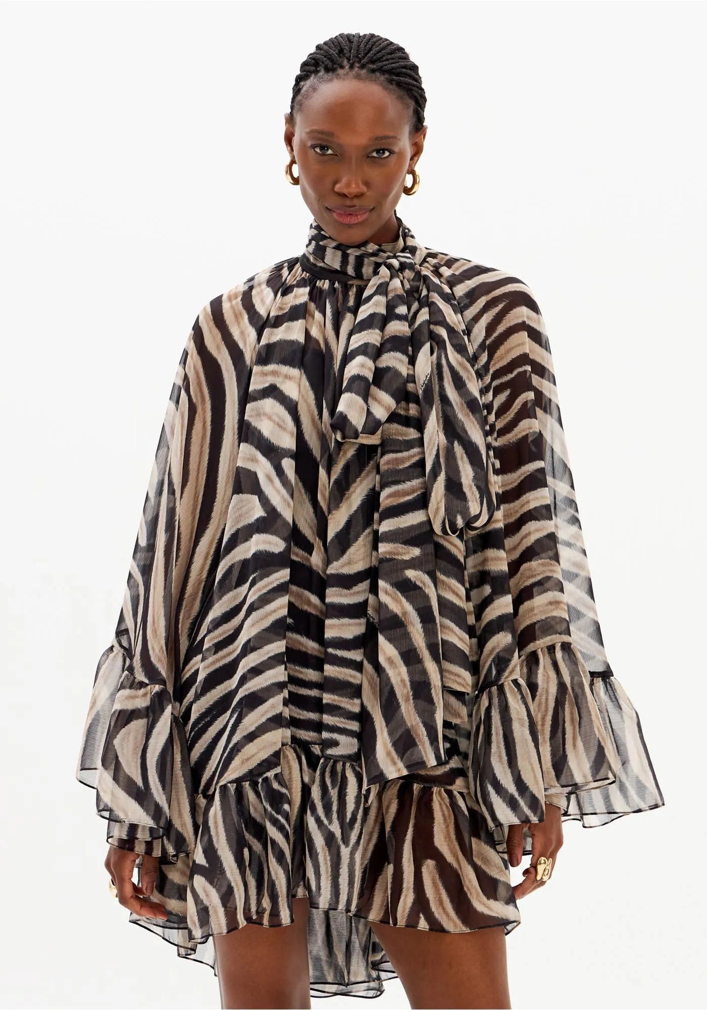 Short Chiffon Dress with Long Sleeves and Ruffles