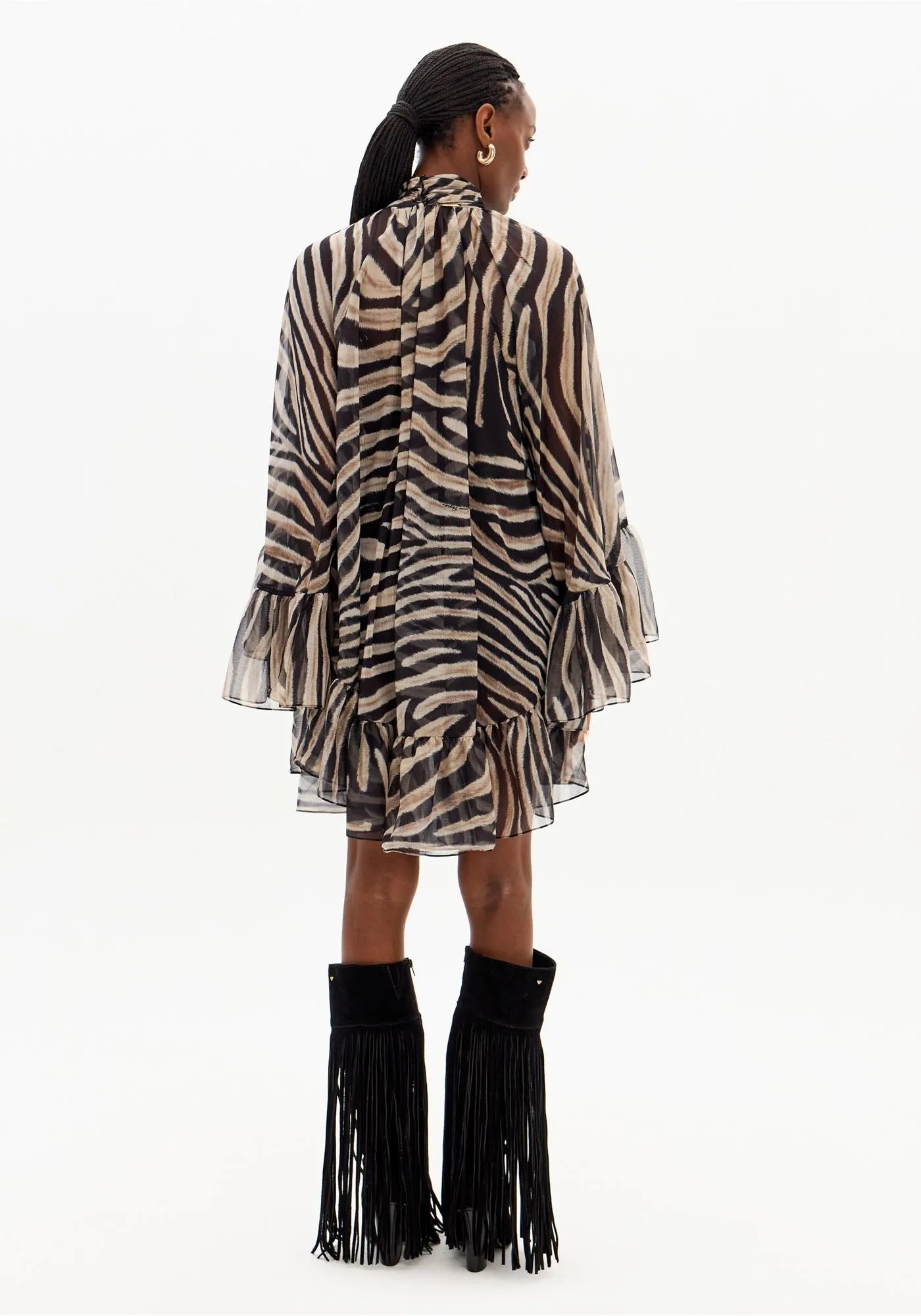 Short Chiffon Dress with Long Sleeves and Ruffles