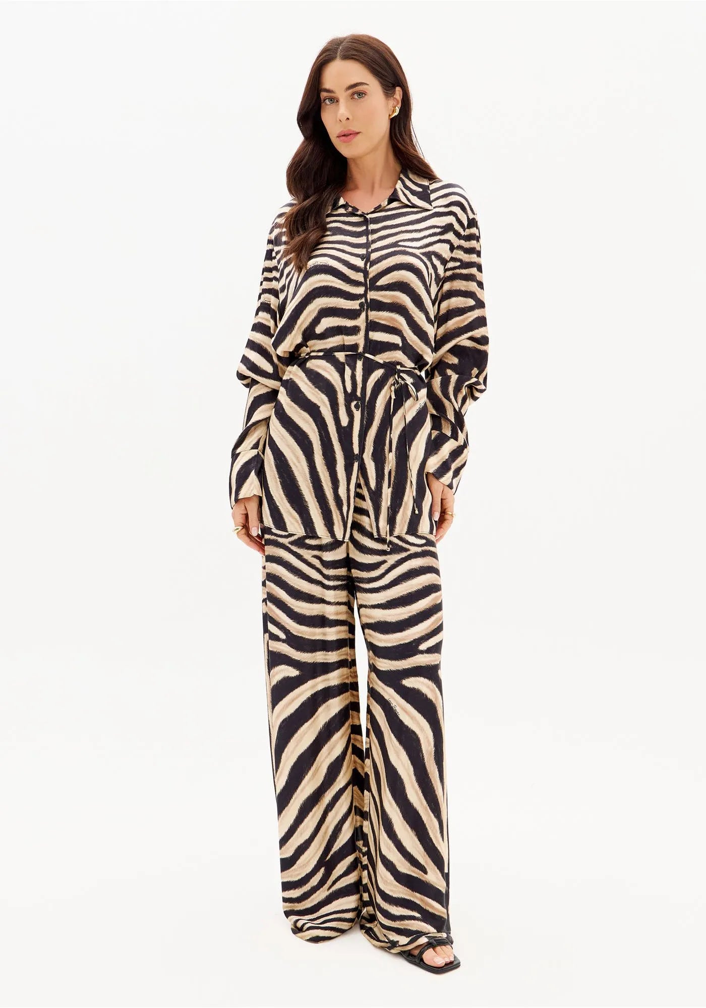 High-Waisted Wide Leg Pants with Elastic Waistband