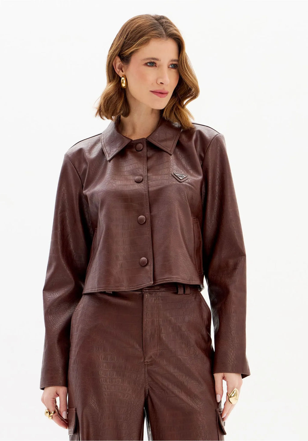 Long Sleeve Croco Jacket with Button Closure