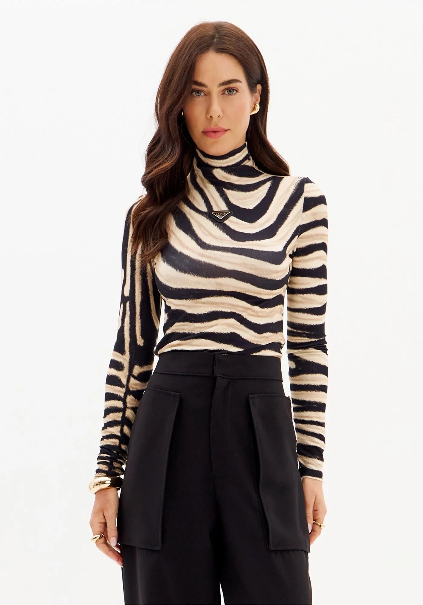 Fitted Long Sleeve Blouse with High Neck