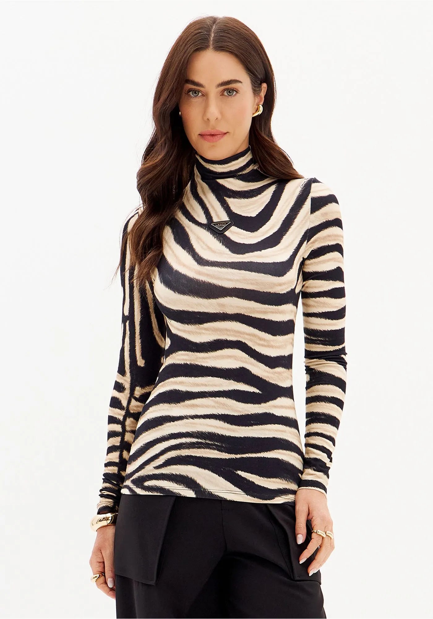 Fitted Long Sleeve Blouse with High Neck