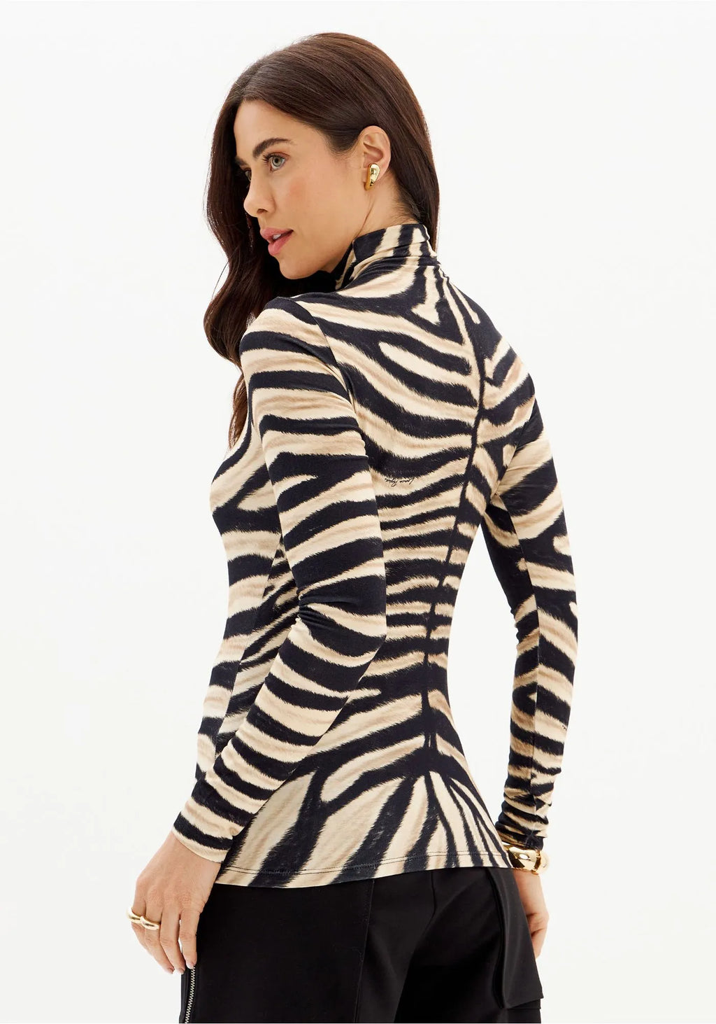 Fitted Long Sleeve Blouse with High Neck