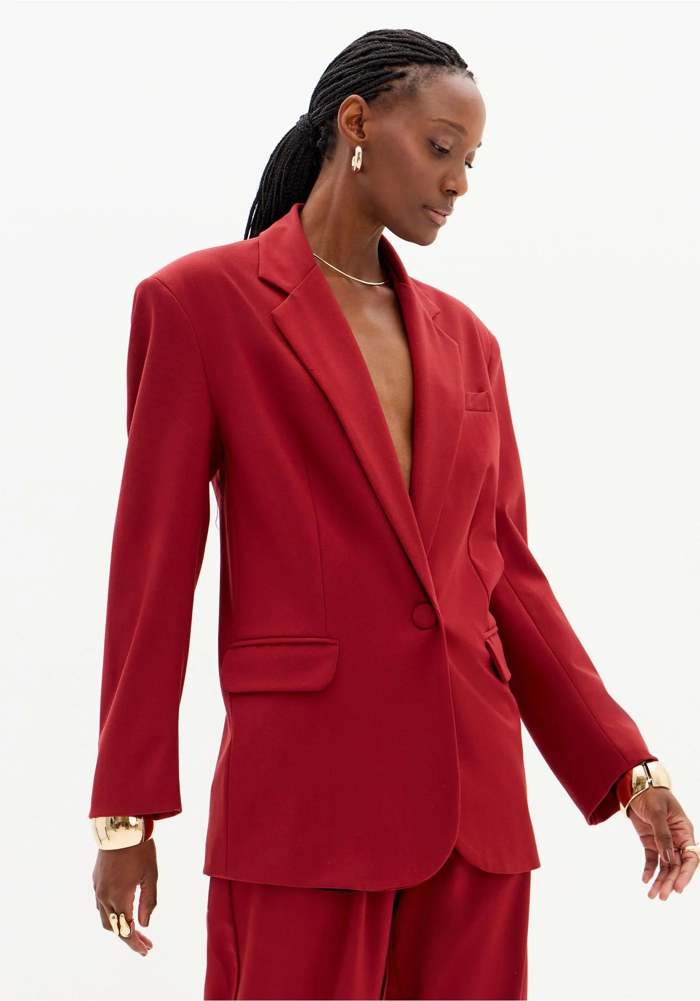 Oversized Blazer with Front Button Closure