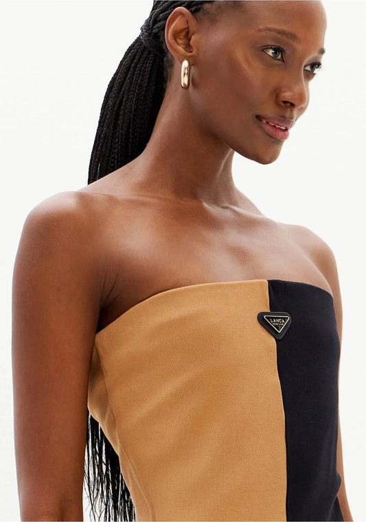 Strapless Two-Tone Super Midi Dress